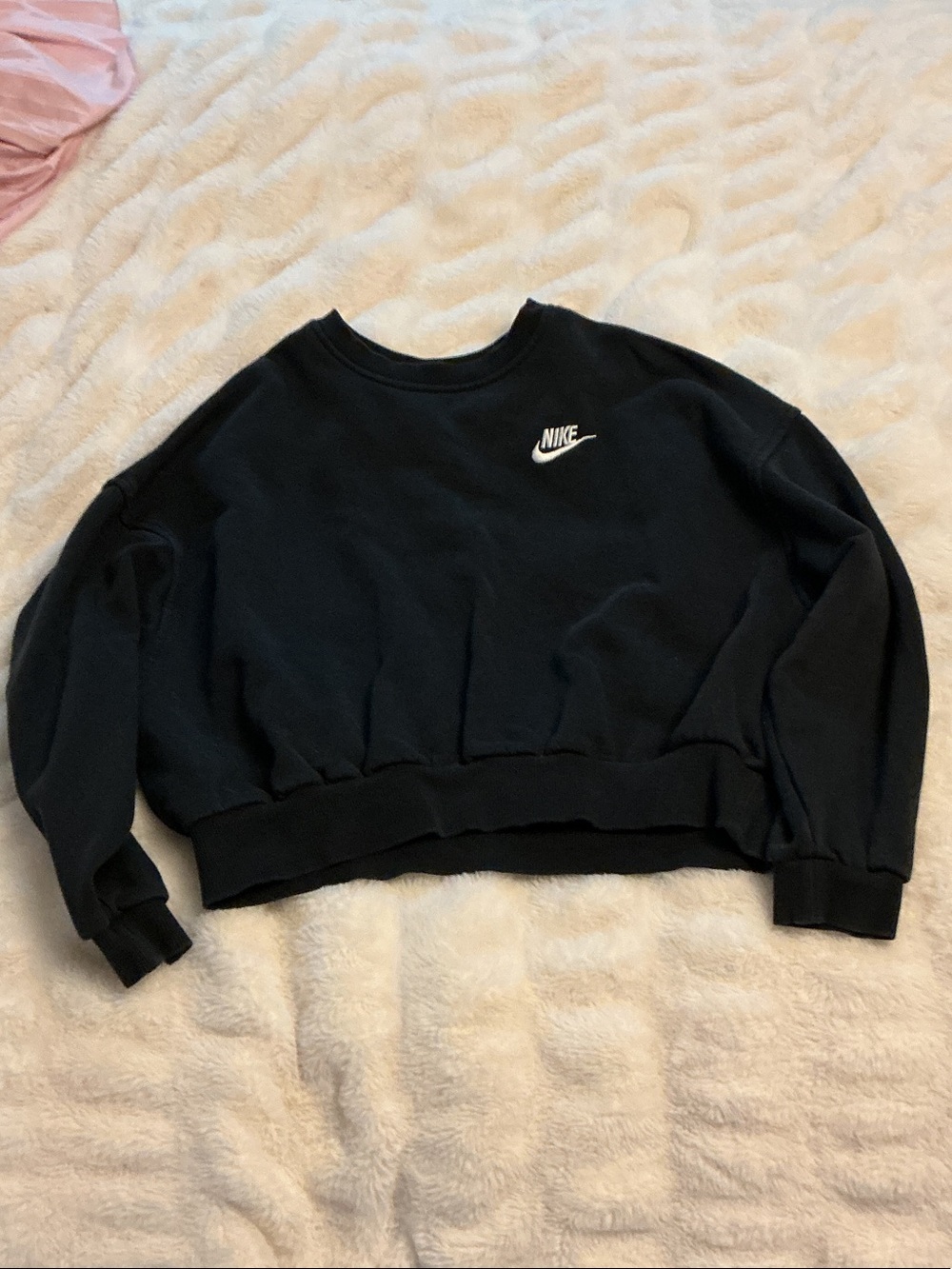 Nike Black Cropped Crew Sweatshirt with White Swoosh